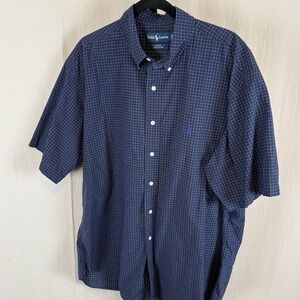 Ralph Lauren Blake Shirt Men's XL Blue White Plaid Button Down Short Sleeve